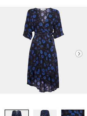Diane Von Furstenberg Black/Blue Floral Printed Silk Wrap Midi Dress size M